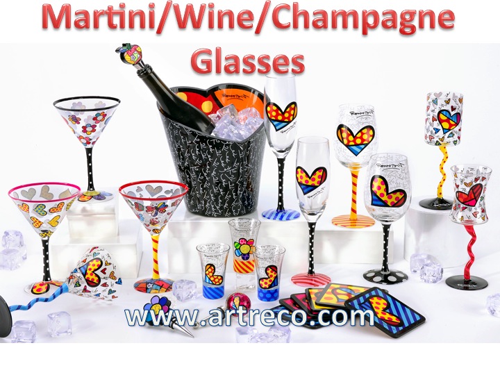 Britto Short Martini Glass Set (4 Assorted Colors: Blue, Yellow, Pink,  Green) - Artreco