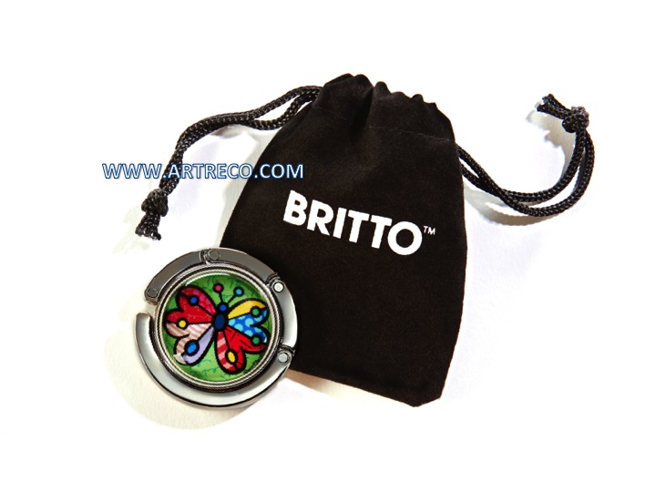 ROMERO BRITTO GLASS PURSE HOOK & POUCH BUTTERFLY   DESIGN   ** NEW ** 