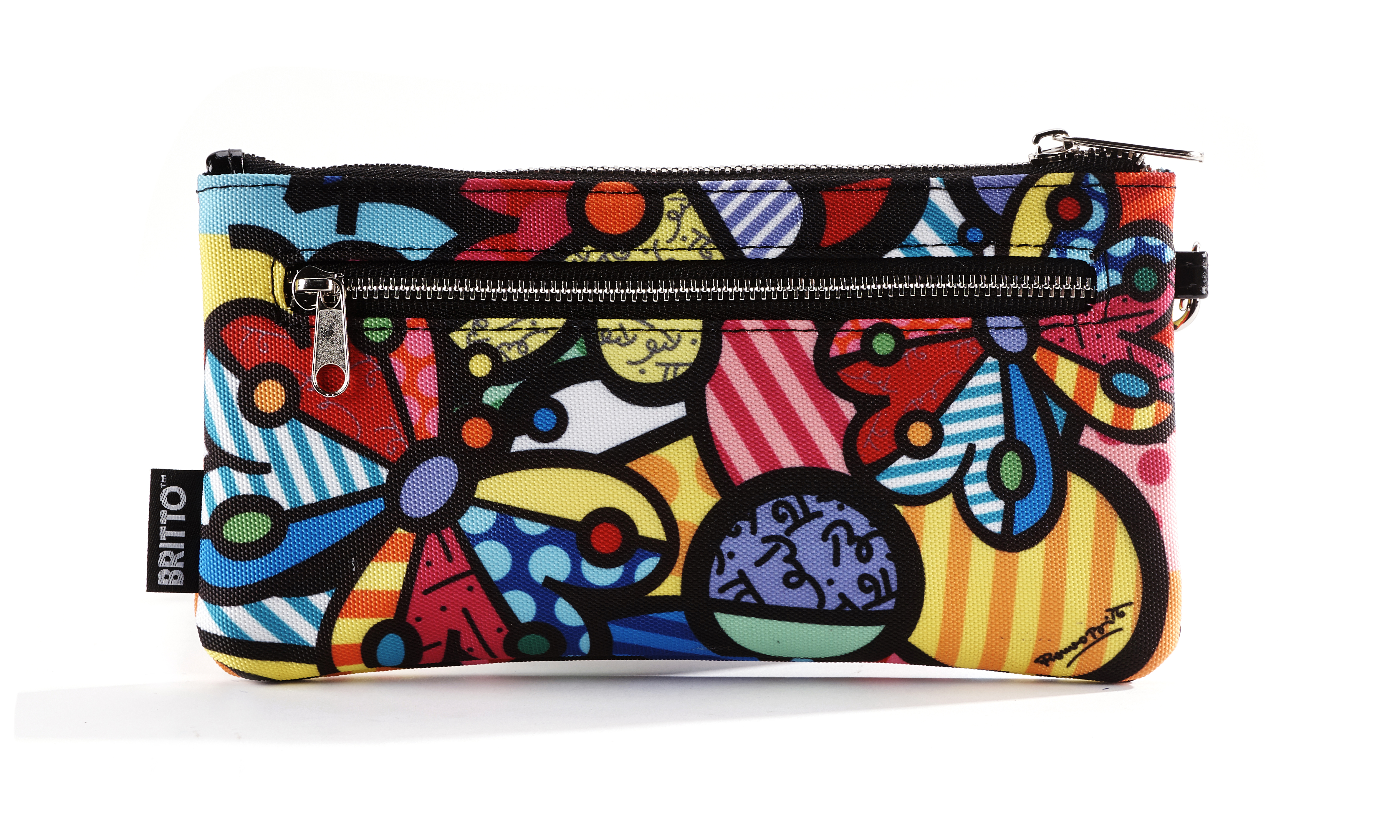ROMERO BRITTO WRISTLET CLUTCH & COIN POUCH NEW * FLOWERS 
