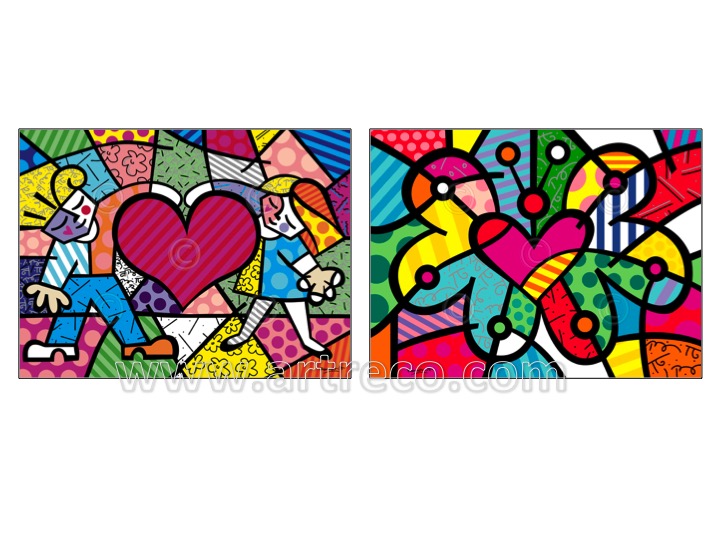 Set of 2 Medium Posters designed by Romero Britto: Heart Kids & Heart  Butterfly